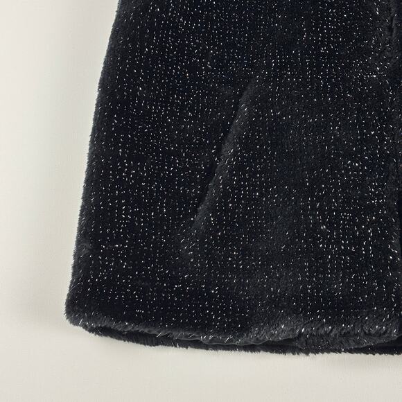 Betsey Johnson Silver Sparkle Black Faux Fur Glam Vest w/ Pockets Size MED - Picture 3 of 10